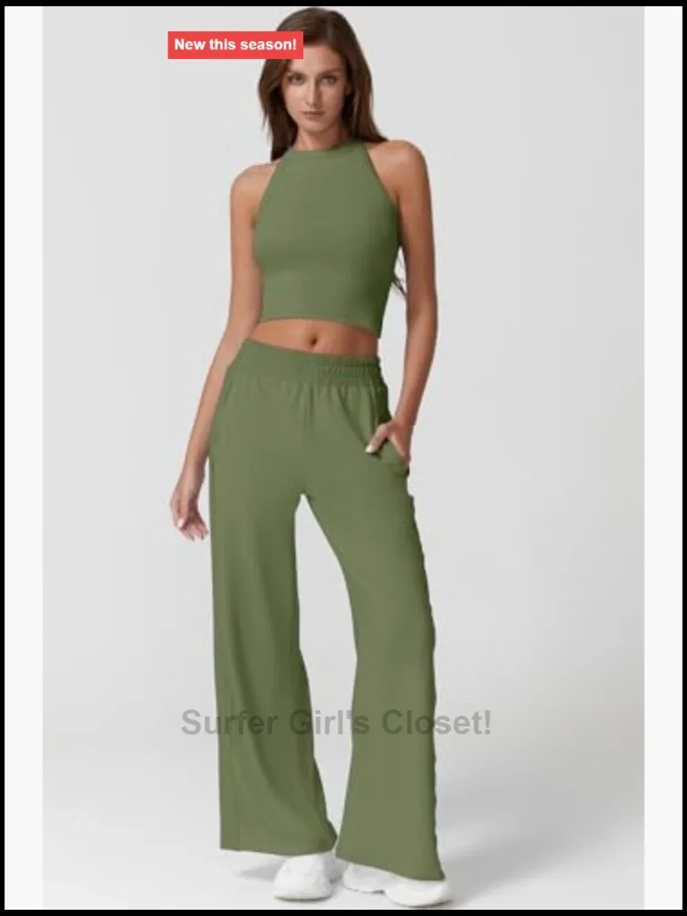 Ribbed Knit Crop Tank Top and Wide Leg Pants 2 Piece Set Sleeveless Tracksuit